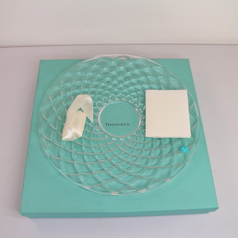 Tiffany & Co. Serving Platter Tray USED Clear Crystal Round Honeycomb Pattern